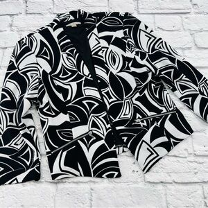 Roz & Ali Black and White Blazer Size Small Geometric Cropped Office Career